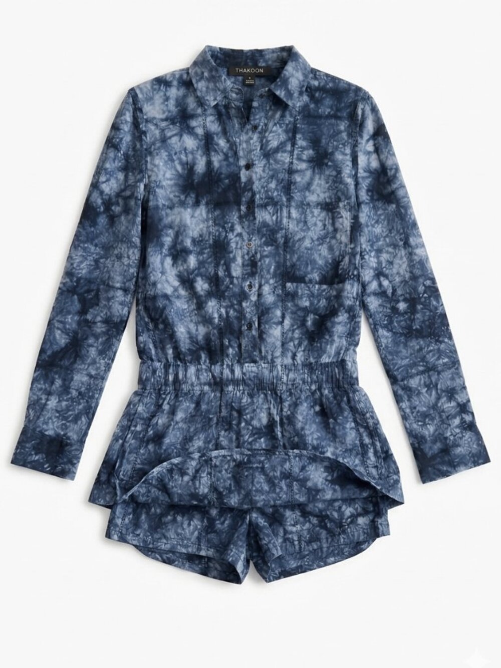 THAKOON Indigo Shirt Dress Skort Romper Shibori Tie Dye Long Sleeve Size 2 - Picture 3 of 11